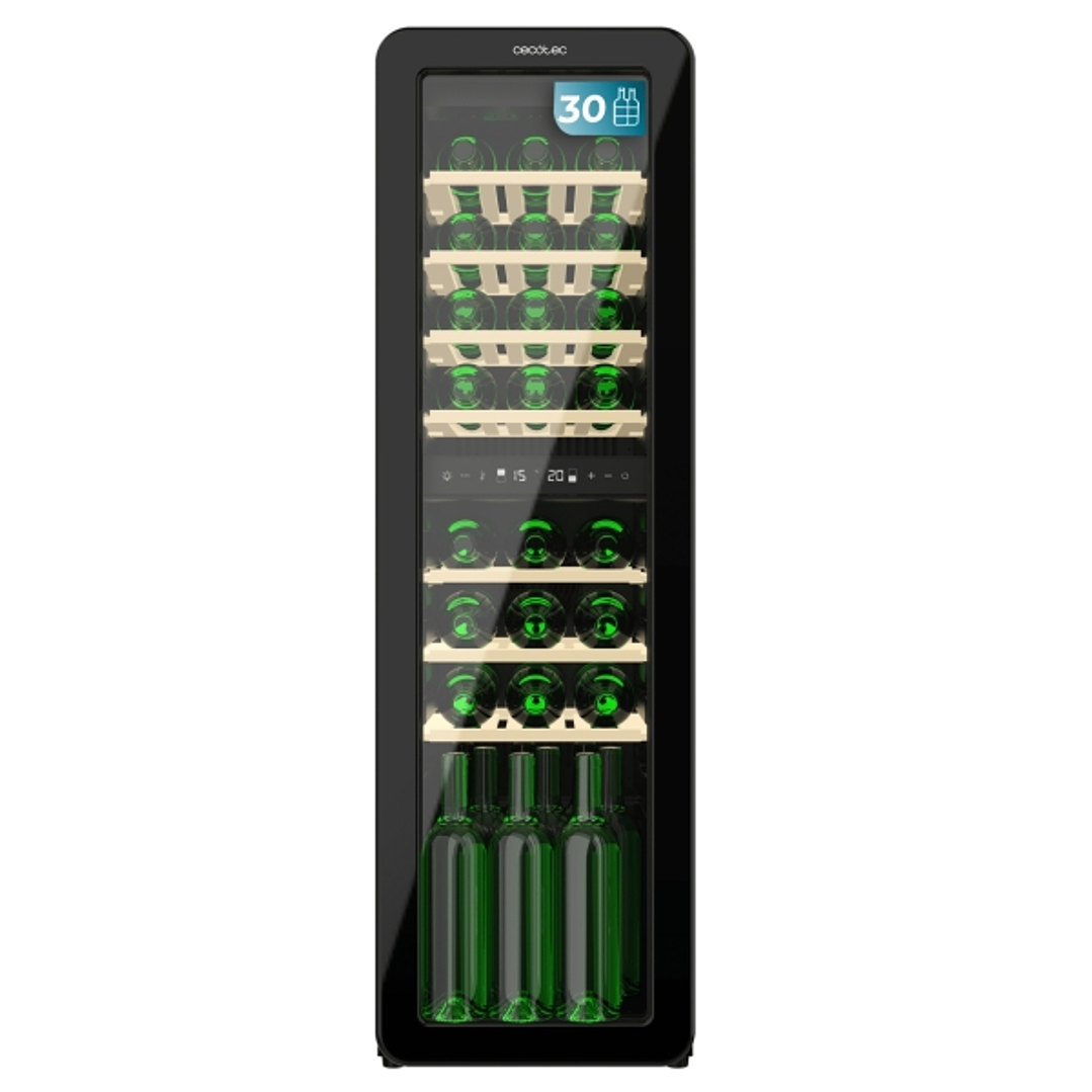 Cecotec Bolero GrandSommelier Origin Duo 30 Hit Black Vinoteca para 30 Botellas - Luz LED - Temperatura Regulable - Estilo Retro - Ventilador Interior 1