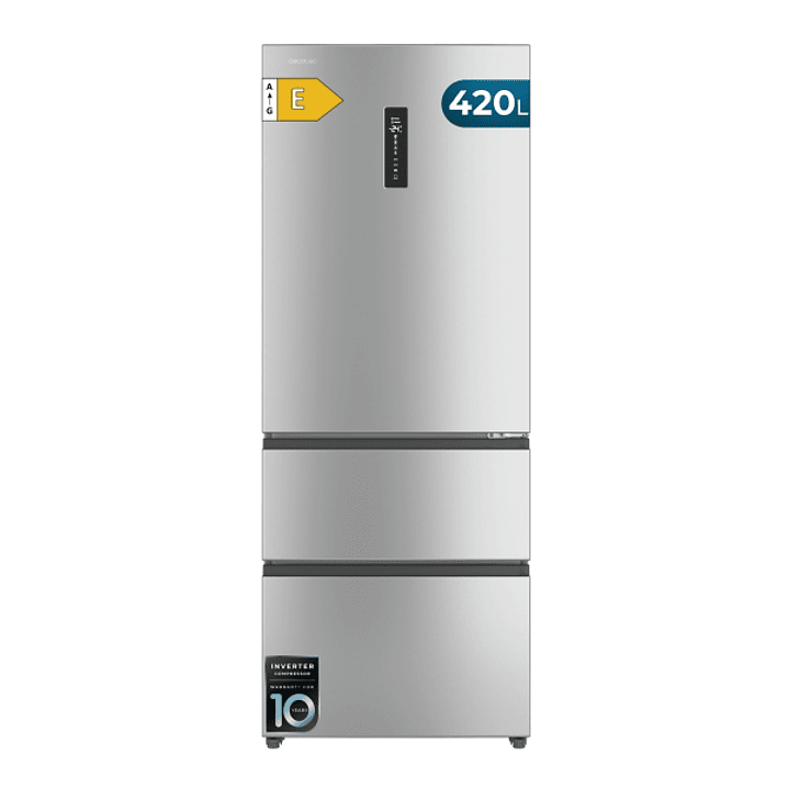 Cecotec Bolero CoolMarket FD 420 Inox E Frigorifico Puerta Francesa - Capacidad 420L - Luz LED - Pantalla Digital - Compresor Inverter - Total Nofrost 1