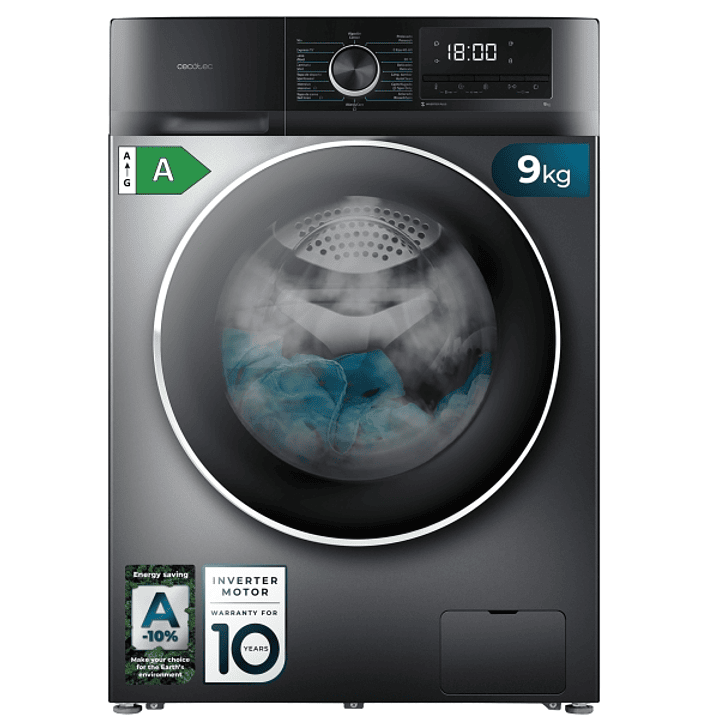Cecotec Bolero DressCode 9500 Inverter Steel A Lavadora de Carga Frontal - Capacidad 9kg - Velocidad 1400rpm - Seguro Infantil - Display LED - Motor I 1
