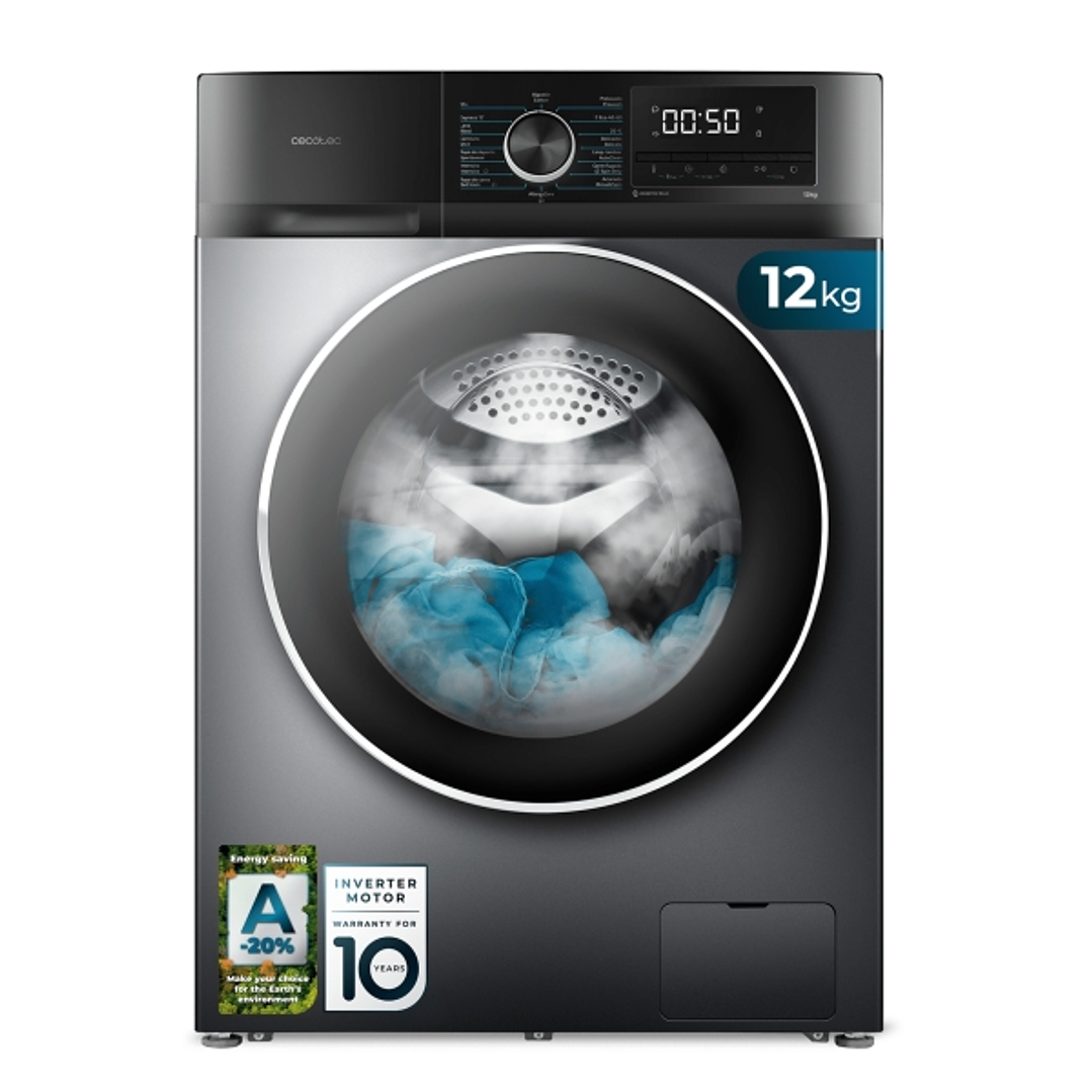 Cecotec Bolero DressCode 12500 Inverter Steel Lavadora de Carga Frontal - Capacidad 12kg - Velocidad 1400rpm - Motor Inverter - Inicio Programable - 1 1