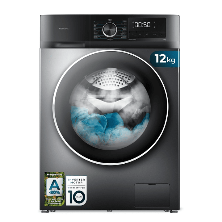 Cecotec Bolero DressCode 12500 Inverter Steel Lavadora de Carga Frontal - Capacidad 12kg - Velocidad 1400rpm - Motor Inverter - Inicio Programable - 1 1