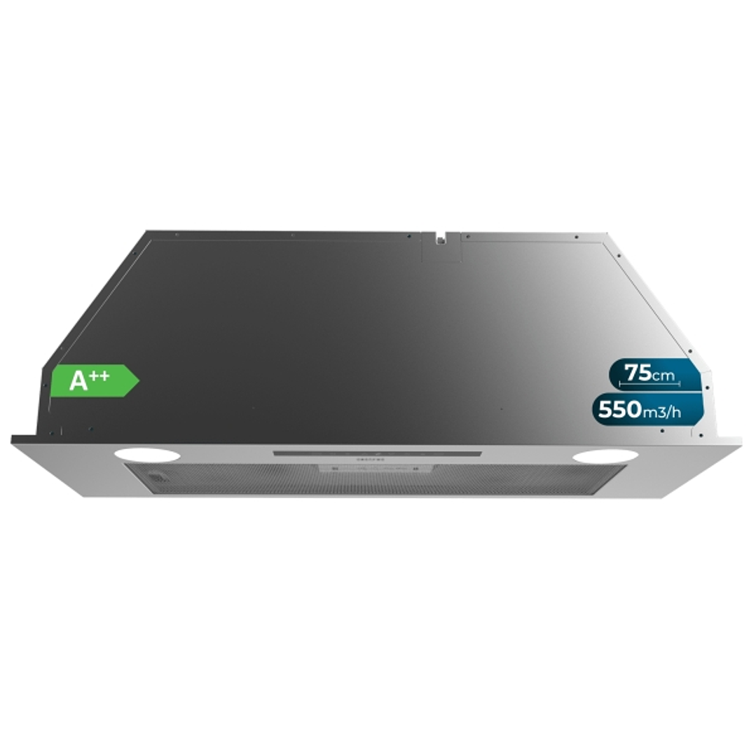 Cecotec Bolero Flux IT 755500 Inox A++ Campana Extractora de 75cm - 70W - Succion 550m3/h - Luz LED - Pantalla LED - Incluye Accesorios - Acero Inoxid 1