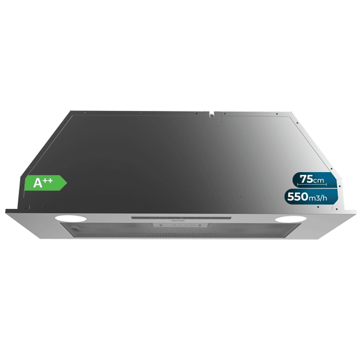 Cecotec Bolero Flux IT 755500 Inox A++ Campana Extractora de 75cm - 70W - Succion 550m3/h - Luz LED - Pantalla LED - Incluye Accesorios - Acero Inoxid 1