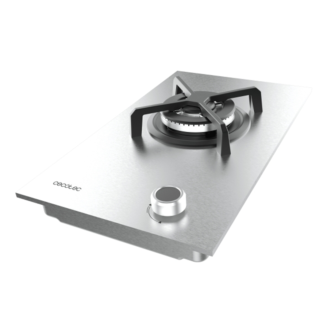 Cecotec Bolero Squad G 1400S Inox Cocina de Gas Encastrable - 1 Quemador - Acero Inoxidable - 3.4kW - Parrillas de Hierro Fundido - Wok de Triple Coro 1