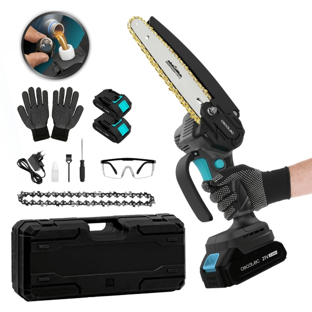 Cecotec MontanaForce 6000 Hand Sierra de Podar Inalambrica - 700W - 2 Baterias 21V 2Ah - Incluye Accesorios - Motor sin Escobillas - Engrasador de Cad 1