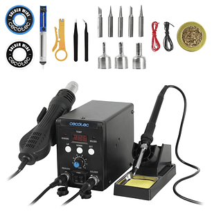 Cecotec TotalSoldier Station 6500 Estacion de Soldar - 60W - Pistola de Aire - Pantalla Digital - Incluye Accesorios - Temperatura Regulable hasta 510