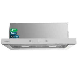 Cecotec Bolero Flux TLT 704400 Glass White A+++ Campana Extractora Telescopica de 70cm - 431.2m3/h - LED - Pantalla - Acero Inoxidable - Filtros Aptos