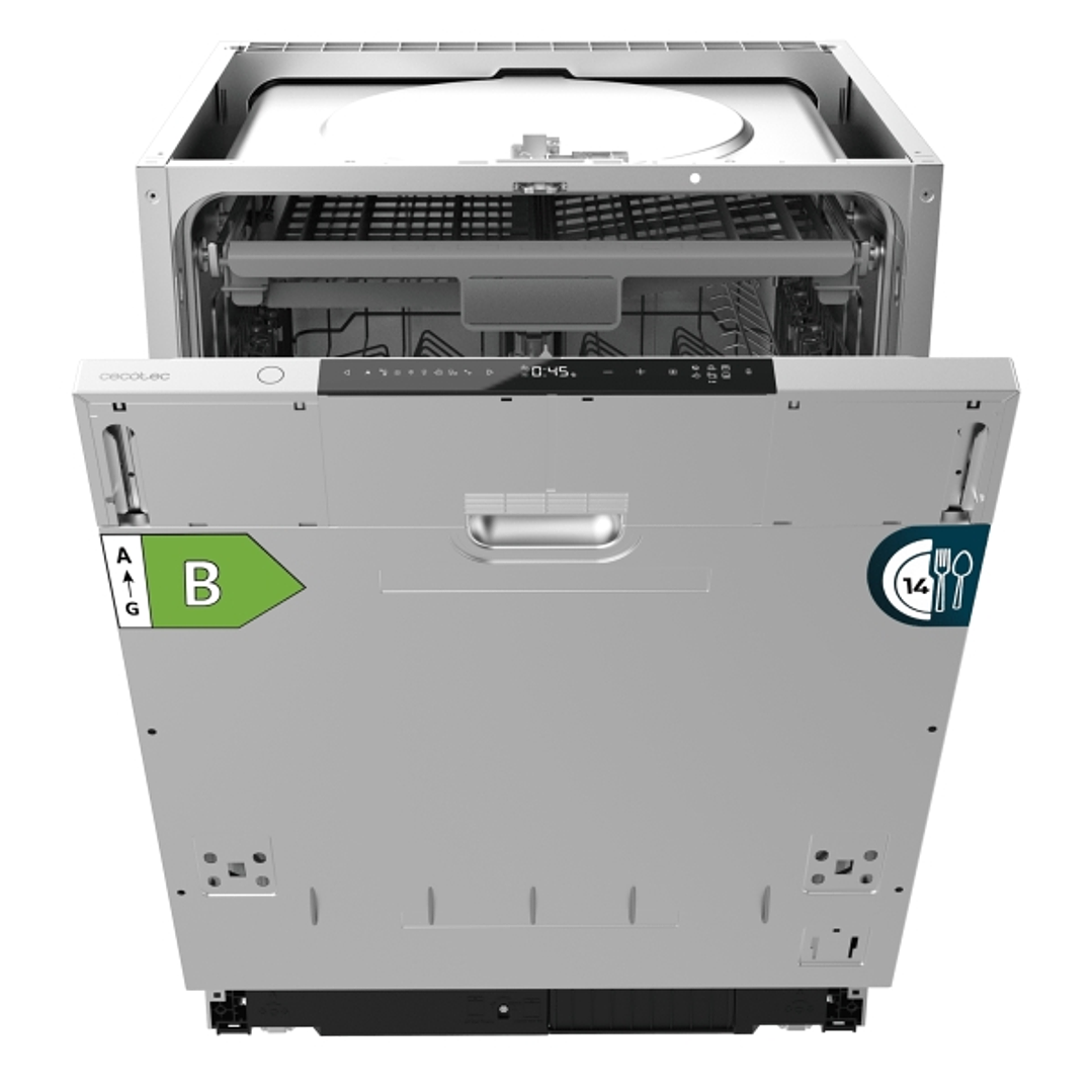 Cecotec Bolero Aguazero 8001 Full BI B Lavavajillas Integrable - 14 Cubiertos - Temperatura Regulable - 8 Programas - Motor Inverter - Bandeja para Cu 1