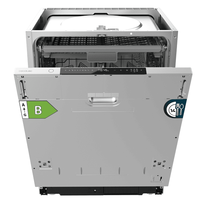 Cecotec Bolero Aguazero 8001 Full BI B Lavavajillas Integrable - 14 Cubiertos - Temperatura Regulable - 8 Programas - Motor Inverter - Bandeja para Cu 1