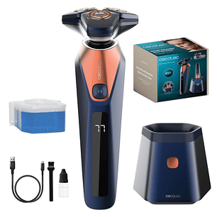 Cecotec PrecisionCare Saphire Pro Afeitadora Rotativa con Base Autolimpieza - Autonomia hasta 90min - Cuchillas de Titanio - Varias Velocidades - Liqu