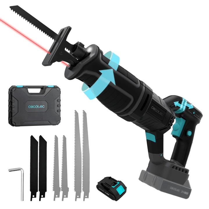 Cecotec Sierra de Sable LongFlex 4000 ShockAbsorber Liberty Sierra de Sable Inalambrica - Bateria 21V 2Ah - Luz LED y Laser - Incluye Accesorios - Man 1