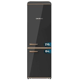 Cecotec Bolero CoolMarket Combi Origin 300 Black E Frigorifico Combi - Capacidad 300L - Temperatura Regulable - Estilo Retro - Cajon para Carne y Pesa