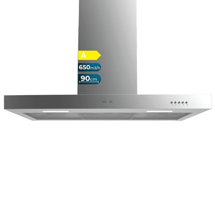 Cecotec Bolero Flux TM 906500 Inox A Campana Extractora de 90cm - 165W - Succion 650m3/h - Luz LED - Incluye Accesorios - Acero Inoxidable - Kit de Mo 1
