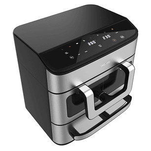 Cecotec Cecofry FoodCourt 18000 4Pizza + Horno de 18L y Freidora de Aire de 9L - 2700W - Acero Inoxidable - Piedra para Pizza - Pared Divisoria - Colo