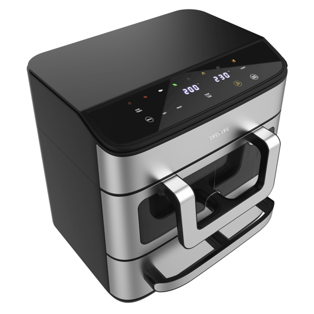 Cecotec Cecofry FoodCourt 18000 4Pizza + Horno de 18L y Freidora de Aire de 9L - 2700W - Acero Inoxidable - Piedra para Pizza - Pared Divisoria - Colo 1