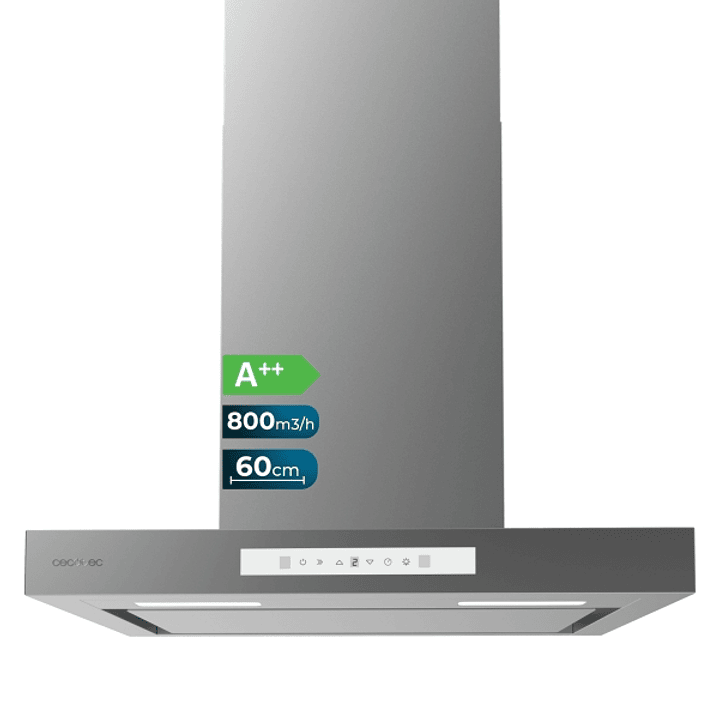 Cecotec Bolero Flux TT 608000 Slim Glass White A++ Campana Extractora de 60cm - 210W - Succion 800m3/h - Luz LED - Pantalla LED - Incluye Accesorios - 1