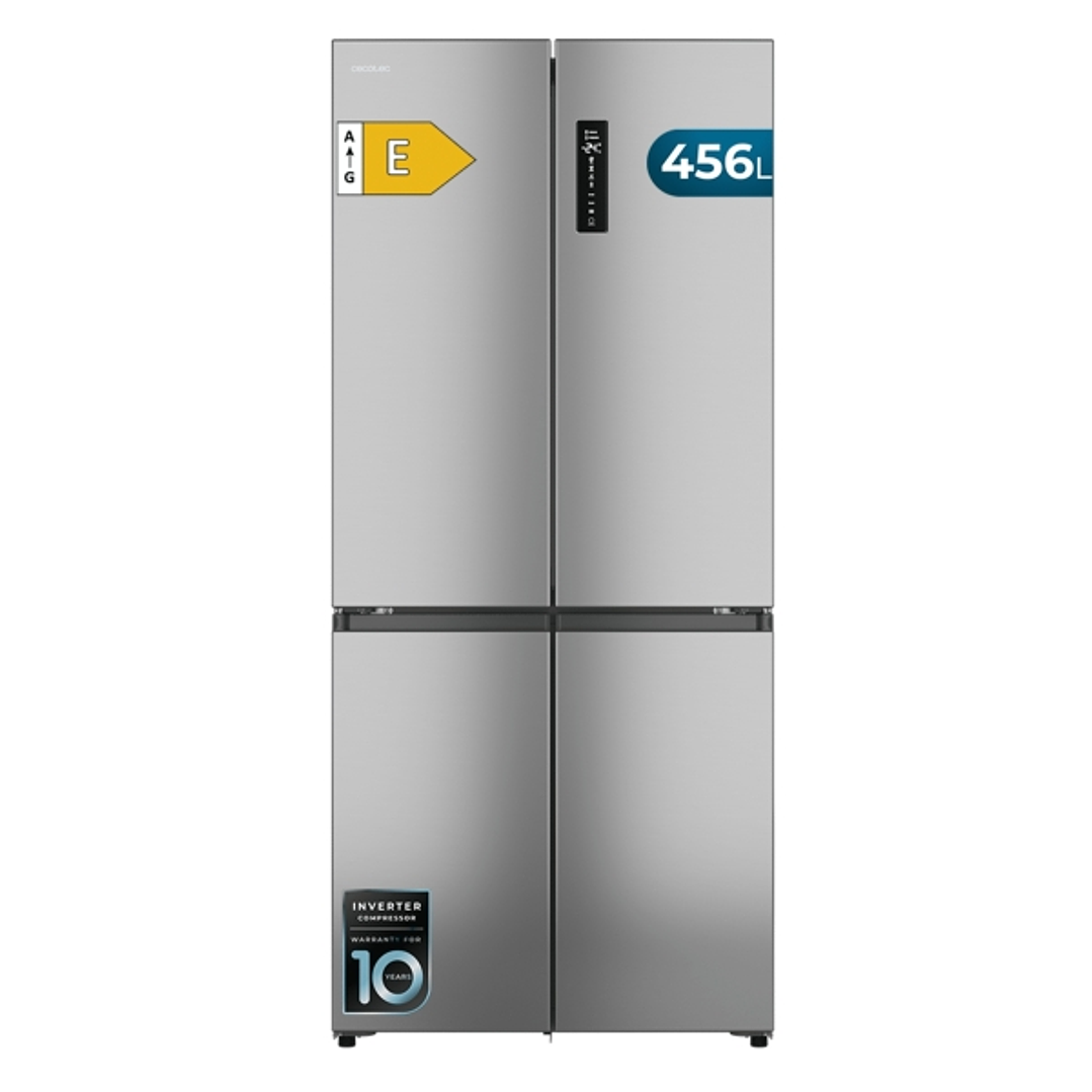 Cecotec Bolero CoolMarket 4D 456 SBI Inox E Frigorifico Americano 4 Puertas - Capacidad 456L - Silencioso 35dB - Luz LED - Pantalla en Puerta - Compre 1