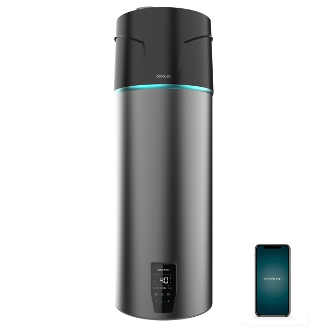 Cecotec AeroThermal 120 Water Connected Termo con Aerotermia de 120L - Pantalla Tactil - Temperatura Regulable - Control por App - Color Negro y Gris 1