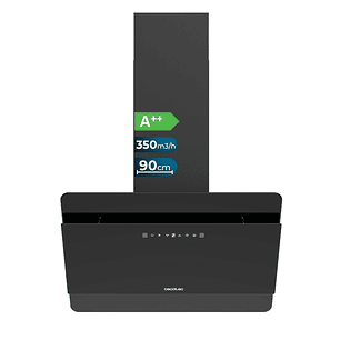 Cecotec Bolero Flux DT 608000 Glass Black A++ Campana Extractora de 60cm - 210W - Succion 800m3/h - Luz LED - Pantalla LED - Incluye Accesorios - Filt