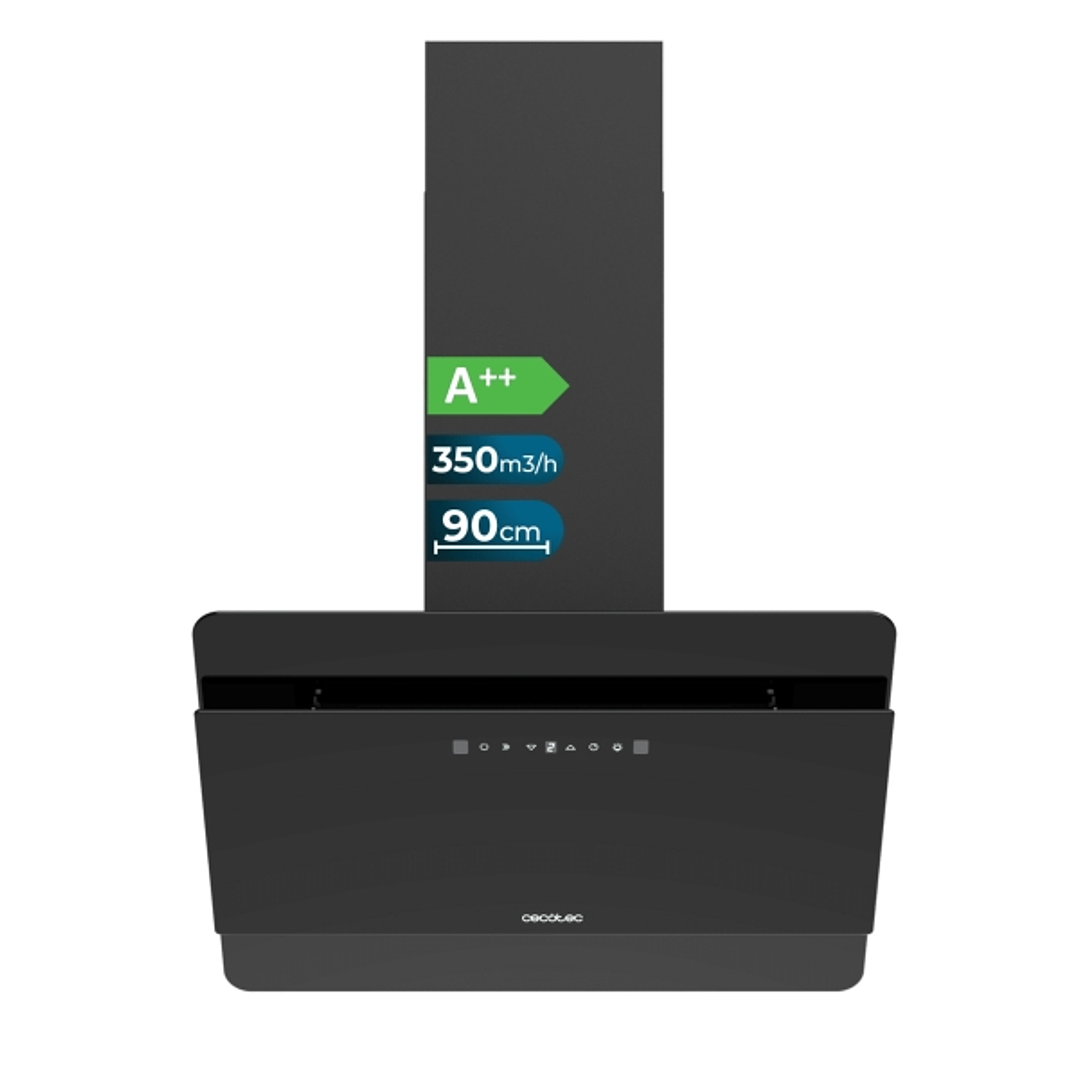 Cecotec Bolero Flux DT 608000 Glass Black A++ Campana Extractora de 60cm - 210W - Succion 800m3/h - Luz LED - Pantalla LED - Incluye Accesorios - Filt 1