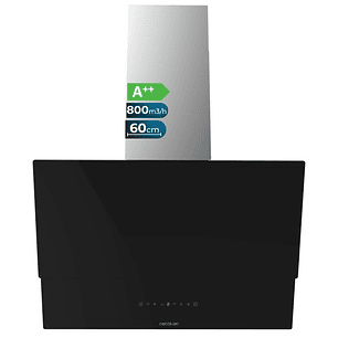 Cecotec Bolero Flux DT 608001 Glass Black A++ Campana Extractora de 60cm - 210W - Succion 800m3/h - Luz LED - Pantalla LED - Incluye Accesorios - Filt