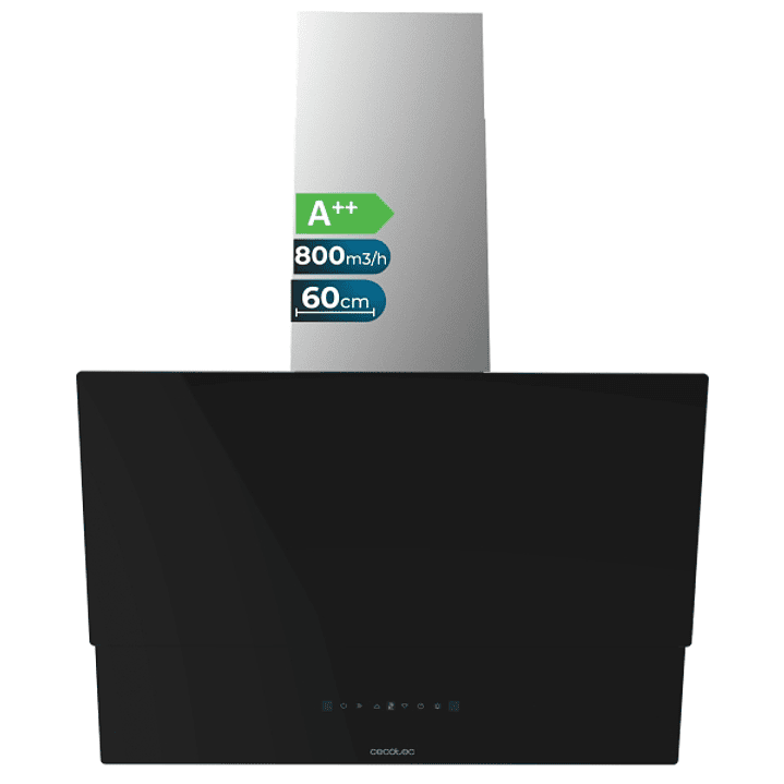 Cecotec Bolero Flux DT 608001 Glass Black A++ Campana Extractora de 60cm - 210W - Succion 800m3/h - Luz LED - Pantalla LED - Incluye Accesorios - Filt 1