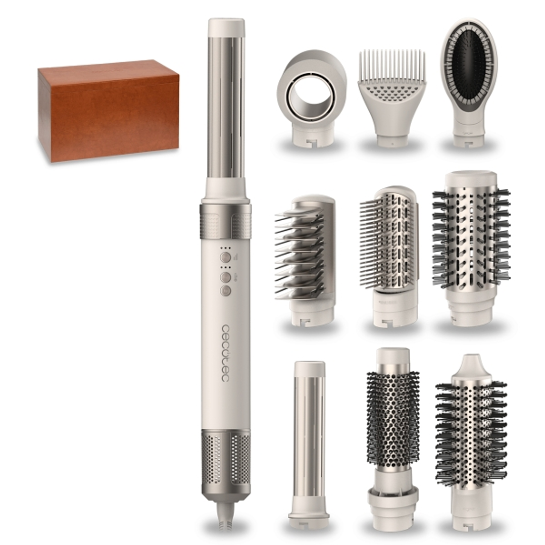 Cecotec CeramicCare 10in1 AirGlam Champagne Secador de Cabello Multifuncion - 1400W - Cable 1.8m - Temperatura Regulable - Incluye Peines Guia y Cabez 1