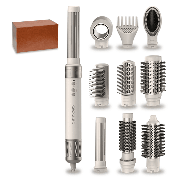 Cecotec CeramicCare 10in1 AirGlam Champagne Secador de Cabello Multifuncion - 1400W - Cable 1.8m - Temperatura Regulable - Incluye Peines Guia y Cabez 1