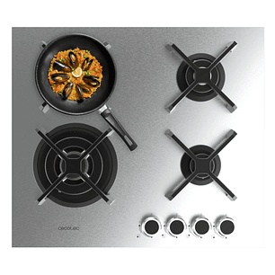 Cecotec Bolero Squad G 4400S Inox Cocina de Gas Encastrable - 4 Quemadores - Acero Inoxidable - 8kW - Parrillas de Hierro Fundido - Wok de Triple Coro