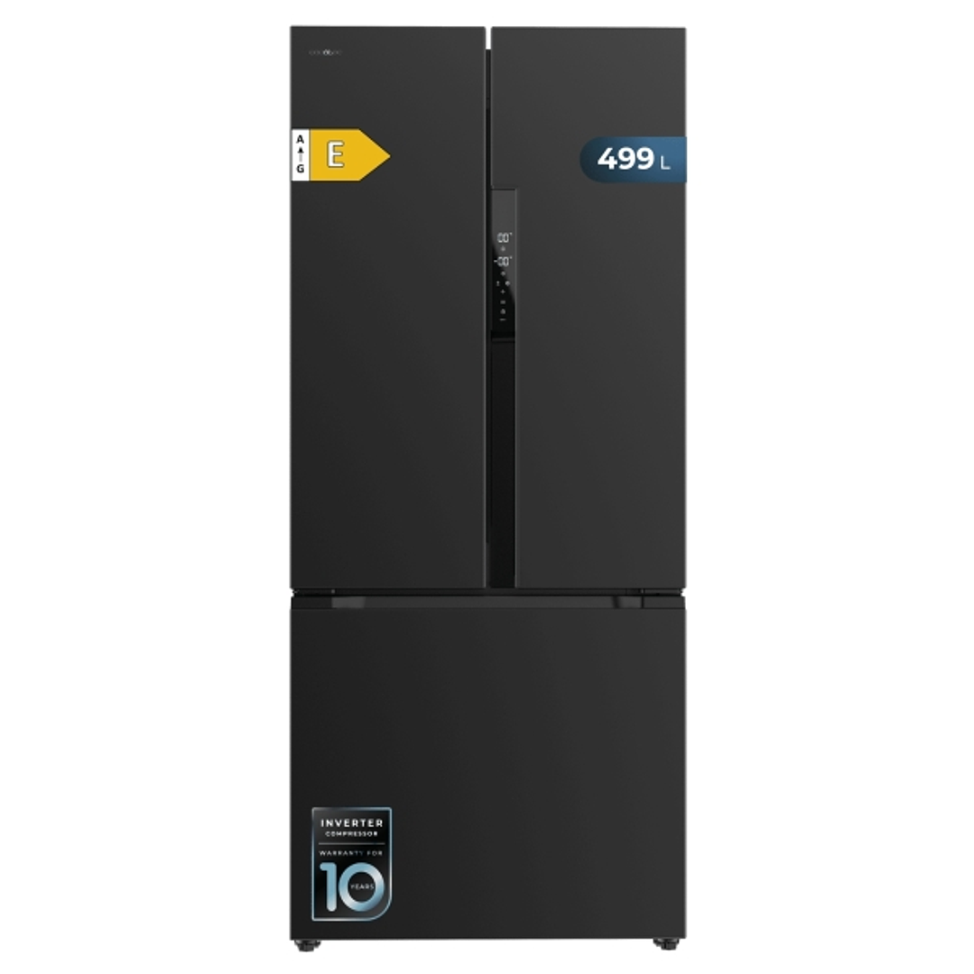 Cecotec Bolero CoolMarket FD 499 Dark E Frigorifico Puerta Francesa de 4 Puertas - Capacidad 499L - Compresor Inverter - Modo Vacaciones - Frio Envolv 1