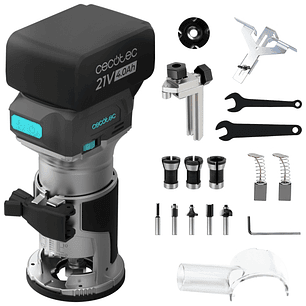 Cecotec MultiShape 2000 Liberty Fresadora de Mano Inalambrica - Bateria 21V 4Ah - Sistema de Extraccion de Polvo - Incluye Accesorios - Cabezales Incl