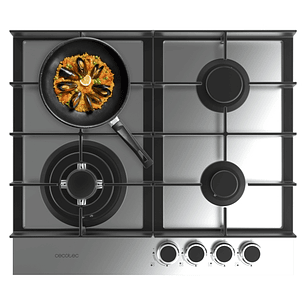 Cecotec Bolero Squad G 4400F Inox Cocina de Gas Encastrable - 4 Quemadores - Acero Inoxidable - 8kW - Parrillas de Hierro Fundido - Wok de Triple Coro