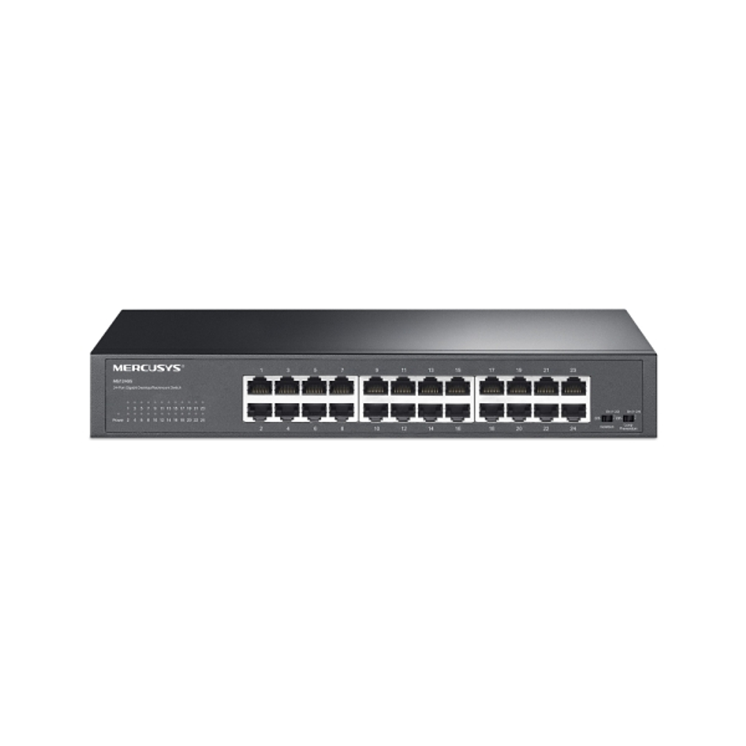 Mercusys MS124GS Switch 24 Puertos Gigabit RJ45 10/100/1000Mbps con Auto-Negociacion - Plug & Play - Montaje Escritorio o Rack - Color Negro 1