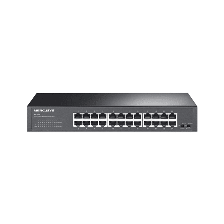 Mercusys MS124GS Switch 24 Puertos Gigabit RJ45 10/100/1000Mbps con Auto-Negociacion - Plug & Play - Montaje Escritorio o Rack - Color Negro 1