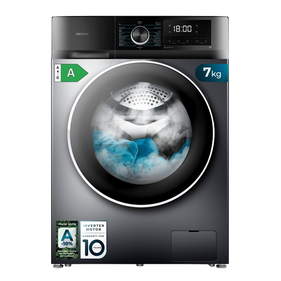 Cecotec Bolero DressCode 7500 Inverter Steel A Lavadora de Carga Frontal - Capacidad 7kg - Velocidad 1400rpm - Seguro Infantil - Display LED - Motor I 1