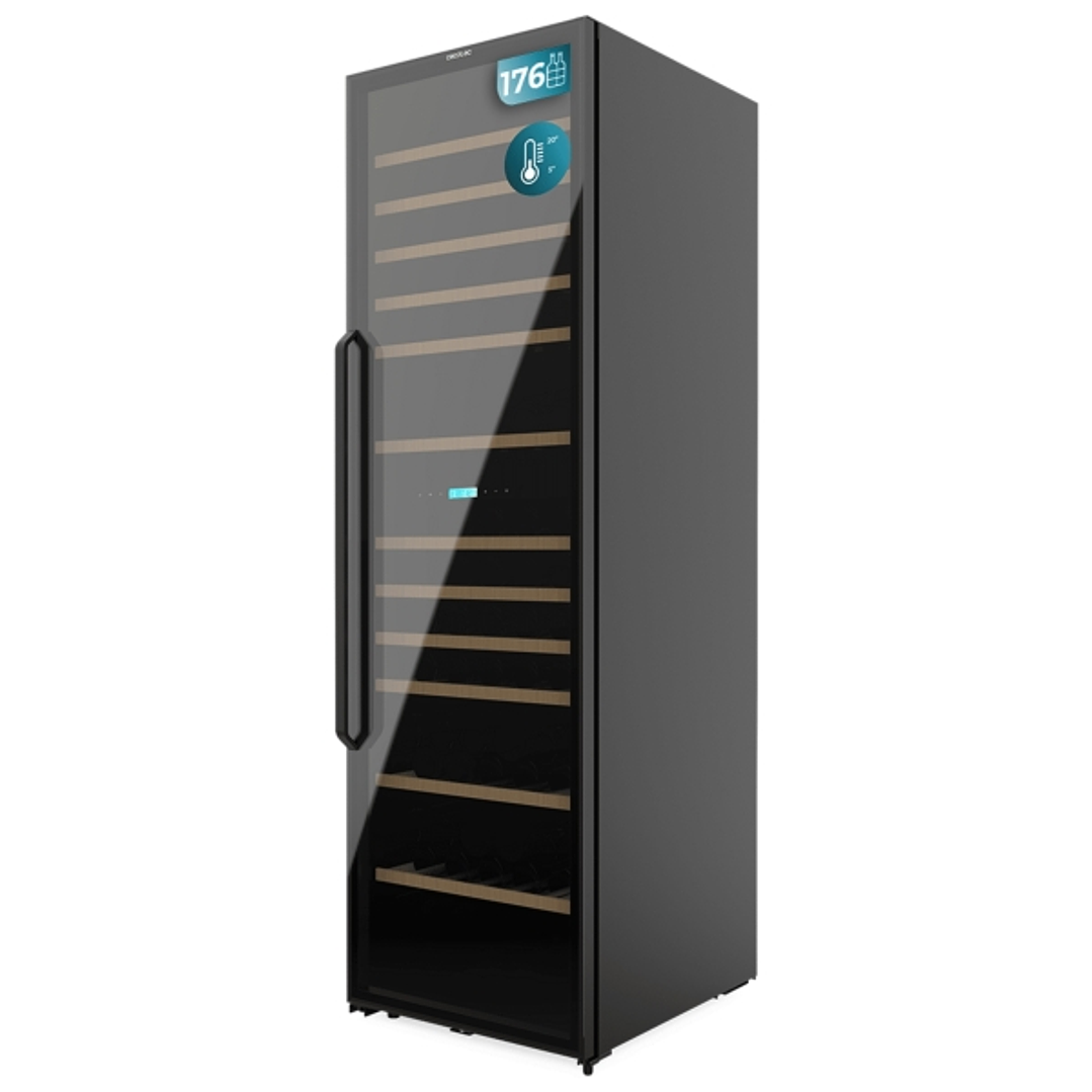 Cecotec Bolero GrandSommelier Duo 176000 Black Vinoteca para 176 Botellas - Luz LED - Temperatura Regulable - Doble Zona - Pantalla LED - Compresor In 1