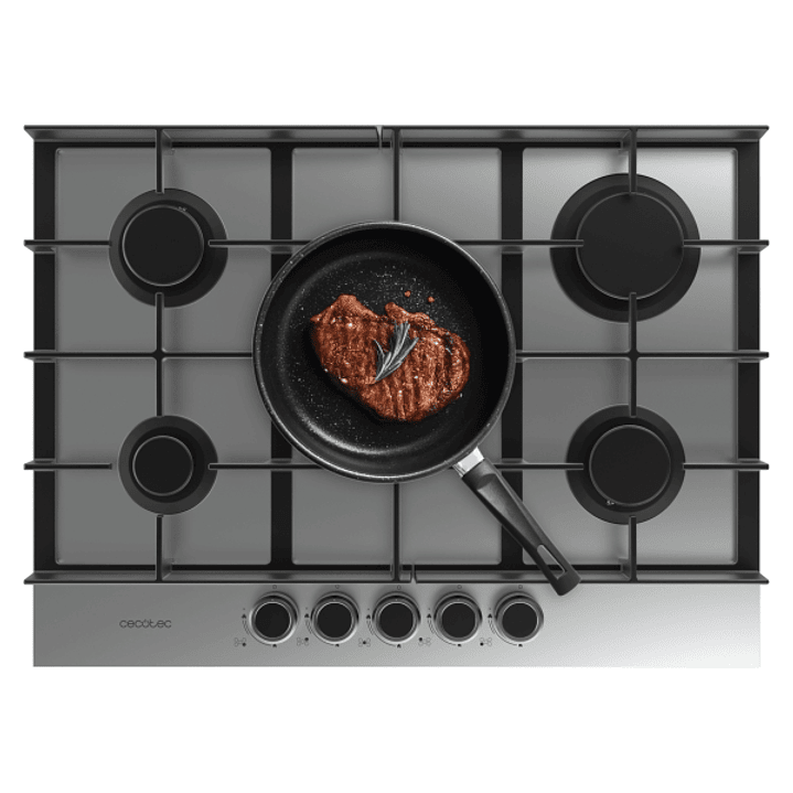 Cecotec Bolero Squad G 5400F Inox Cocina de Gas Encastrable - 5 Quemadores - Acero Inoxidable - 10.4kW - Parrillas de Hierro Fundido - Wok de Triple C 1