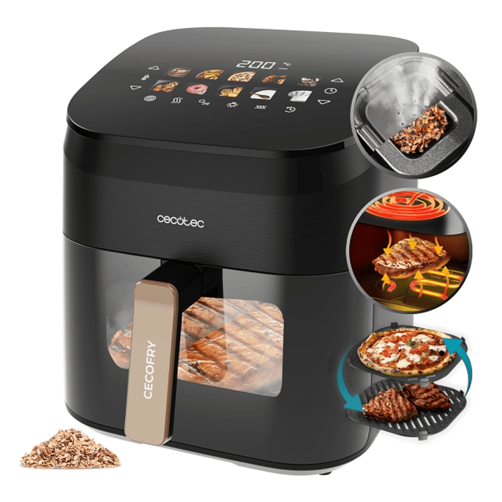 Cecotec Cecofry and Grill Smokin' 6500 Plus Freidora de Aire - 2200W - Capacidad 6.5L - Temperatura Regulable hasta 200ºC - Ahumador Integrado - Venta 1