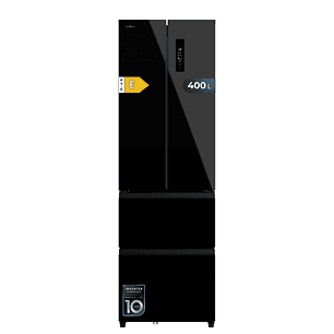 Cecotec Bolero CoolMarket Combi F2D 400 Black Glass E Frigorifico Puerta Francesa de 4 Puertas - 400L - Luz LED - Compresor Inverter - Total Nofrost -