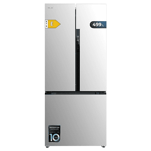 Cecotec Bolero CoolMarket FD 499 Inox E Frigorifico Puerta Francesa de 4 Puertas - Capacidad 499L - Compresor Inverter - Modo Vacaciones - Frio Envolv