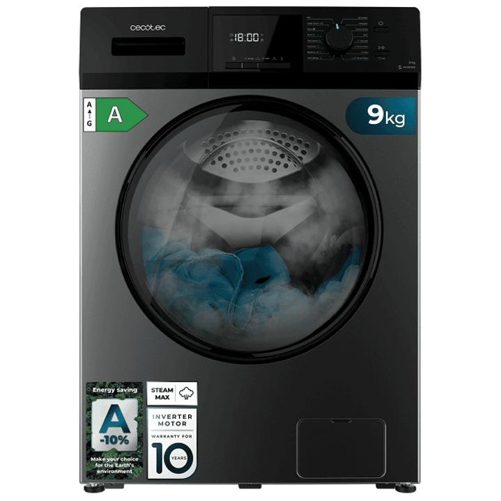 Cecotec Bolero DressCode 9410 Inverter Steel A Lavadora de Carga Frontal - 9kg - Centrifugado 1400rpm - Temperatura Regulable - Seguro Infantil - Moto 1