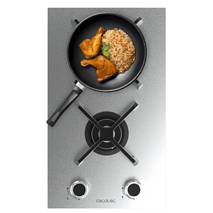 Cecotec Bolero Squad G 2400S Inox Cocina de Gas Encastrable - 2 Quemadores - Acero Inoxidable - 5.2kW - Parrillas de Hierro Fundido - Wok de Triple Co
