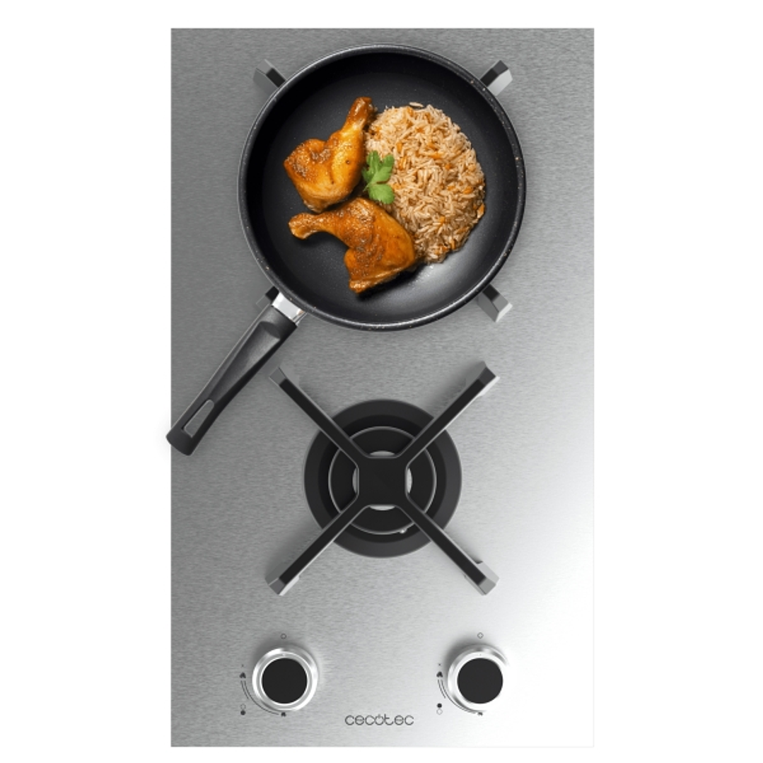 Cecotec Bolero Squad G 2400S Inox Cocina de Gas Encastrable - 2 Quemadores - Acero Inoxidable - 5.2kW - Parrillas de Hierro Fundido - Wok de Triple Co 1