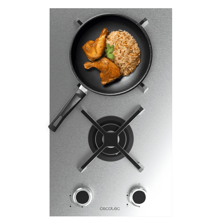 Cecotec Bolero Squad G 2400S Inox Cocina de Gas Encastrable - 2 Quemadores - Acero Inoxidable - 5.2kW - Parrillas de Hierro Fundido - Wok de Triple Co 1