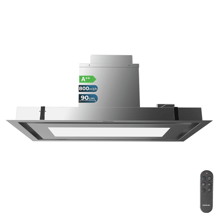 Cecotec Bolero Flux TIR 908000 Inox A++ Campana Extractora Integrable de Techo de 90cm - 210W - Succion 800m3/h - Cable 90cm - Luz LED - Incluye Acces 1