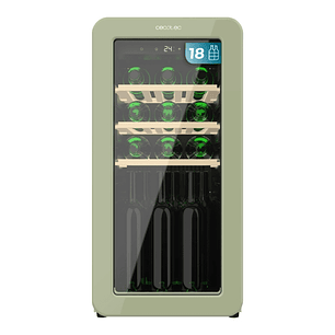 Cecotec Bolero GrandSommelier Origin 18 Hit Green Vinoteca 18 Botellas - Luz LED - Temperatura Regulable - Estilo Retro - Compresor Integrado - Ventil