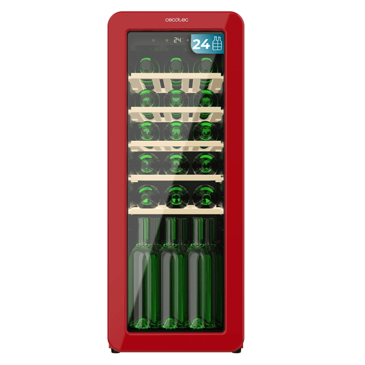 Cecotec Bolero GrandSommelier Origin 24 Hit Red Vinoteca para 24 Botellas - Luz LED - Temperatura Regulable - Estilo Retro - Ventilador Interior - 92. 1
