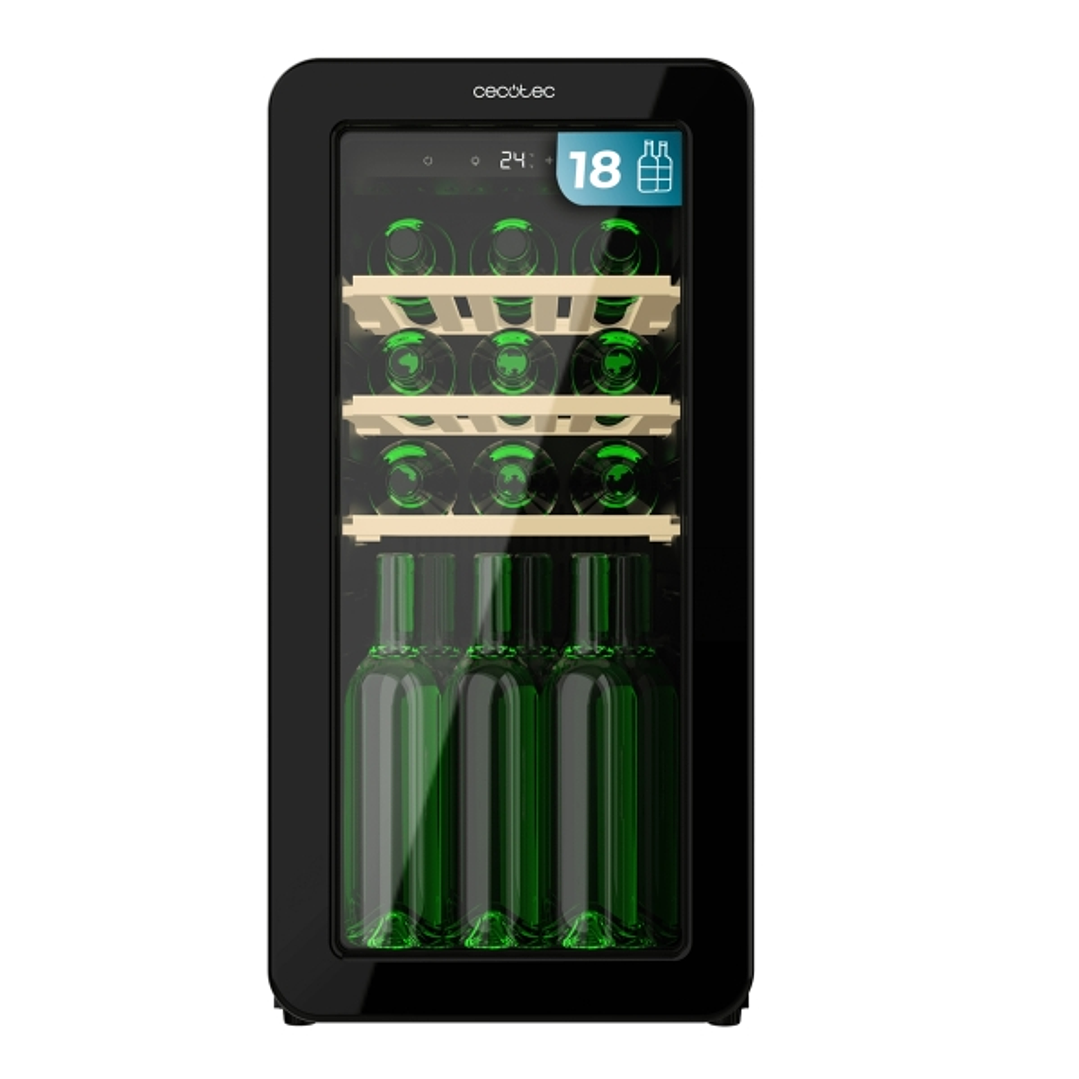 Cecotec Bolero GrandSommelier Origin 18 Hit Black Vinoteca 18 Botellas - Luz LED - Temperatura Regulable - Estilo Retro - Compresor Integrado - Ventil 1