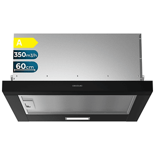 Cecotec Bolero Flux TLM 603500 Black A Campana Extractora Telescopica de 60cm - 70W - Succion 350m3/h - Luz LED - Incluye Accesorios - Kit de Montaje 