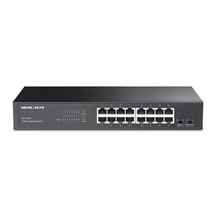 Mercusys MS116GS Switch 16 Puertos Gigabit RJ45 10/100/1000Mbps con Auto-Negociacion - Plug & Play - Montaje Escritorio o Rack - Color Negro